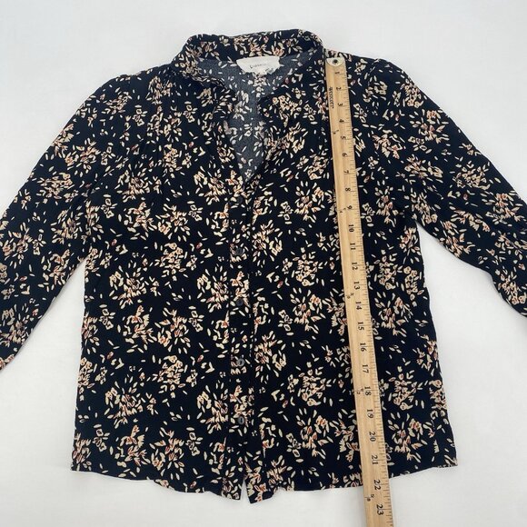 Ba&sh Size XS Black Venus Print Button Front V Neck Floral Blouse Eyelet Trim - Picture 5 of 13